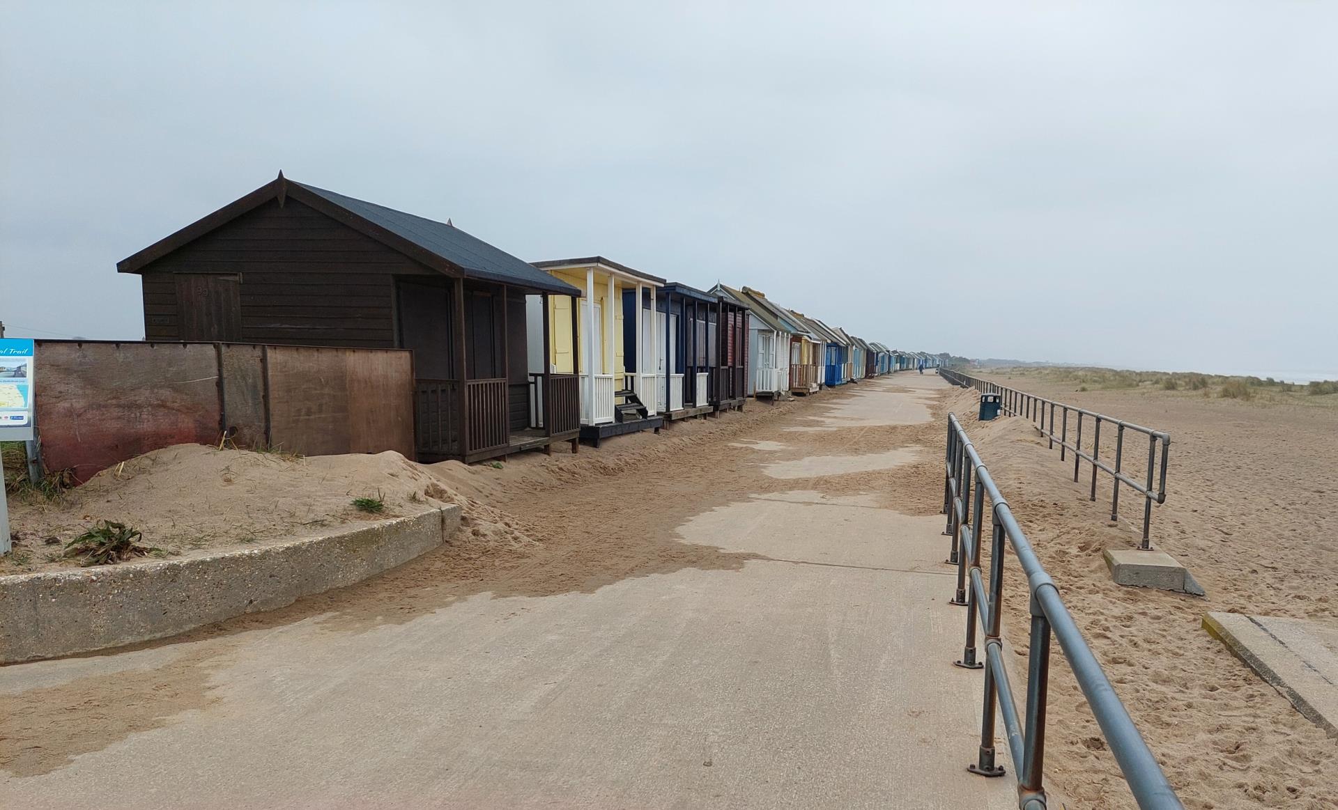 Beach huts and path