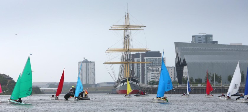 Photograph of our Castle Semple trained sailors taking part in Race2thegames, an epic sail from Greenock to Glasgow along the River Clyde in 2013!
