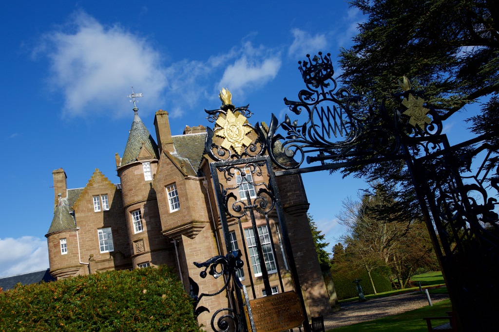 Outside picture of Balhousie Castle looking through the Wavell gates