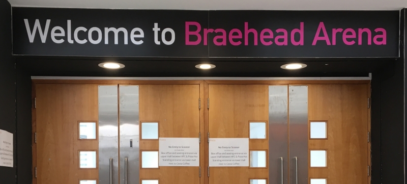 Image of Braehead Arena sign above a door